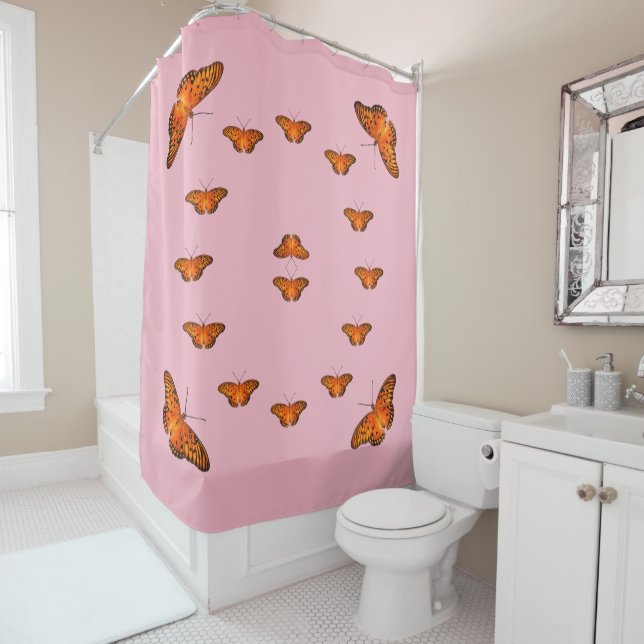 Rideaux De Douche Papillons rose (En situation)
