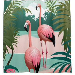 Rideaux De Douche Paradis du Flamant rose tropical