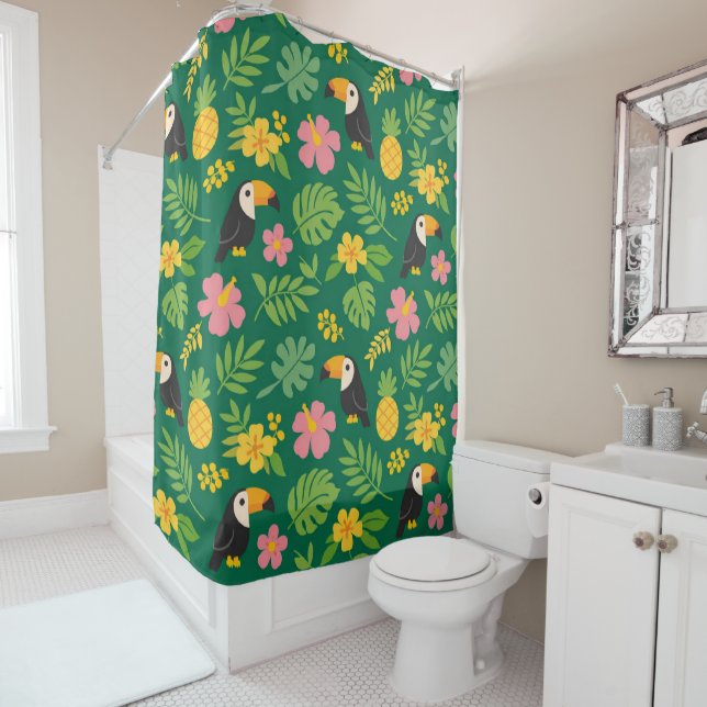 Rideaux De Douche Paradis du Toucan Tropical  (En situation)