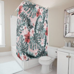 Rideaux De Douche Paradis Rose Île Tropicale Florale Botanique