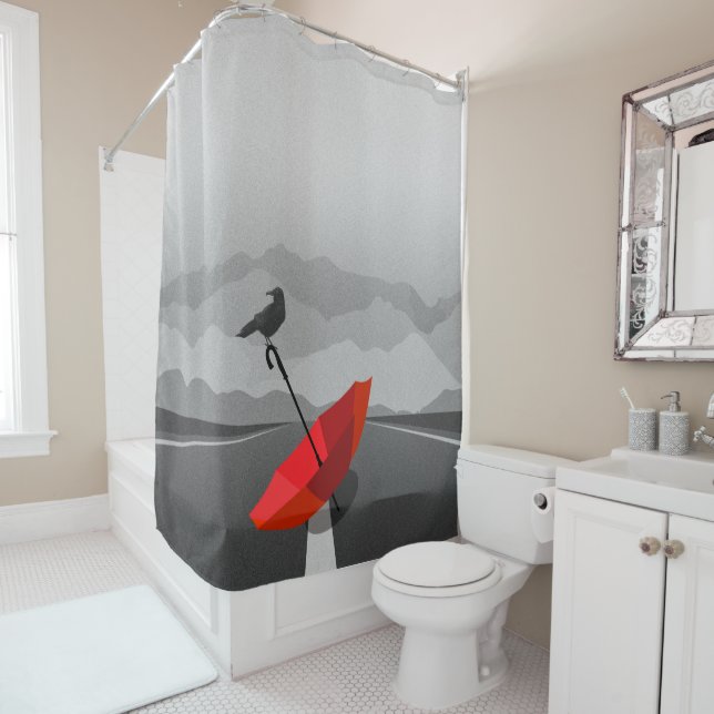 Rideaux De Douche Parapluie et corbeau (En situation)