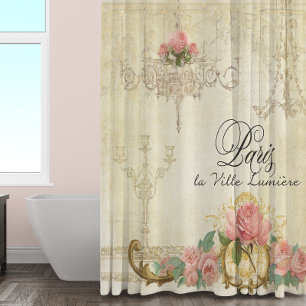 Rideaux De Douche Parchment Romance Roses Paris Chandelier parisien