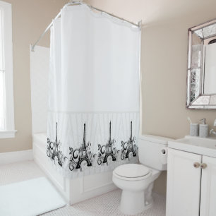 Rideaux De Douche Paris Black White Elegant Fleuron