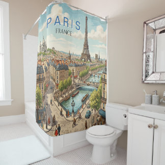 Rideaux De Douche Paris France Voyage Art Vintage