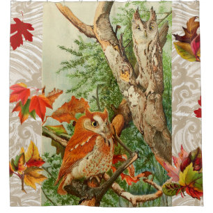 RIDEAUX DE DOUCHE PARMI LES FEUILLES DE CHUTE EN BOIS