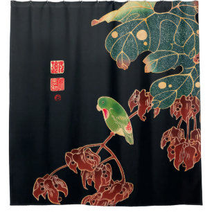 Rideaux De Douche Paroquet Vintage Oiseau Bois japonais Imprimer
