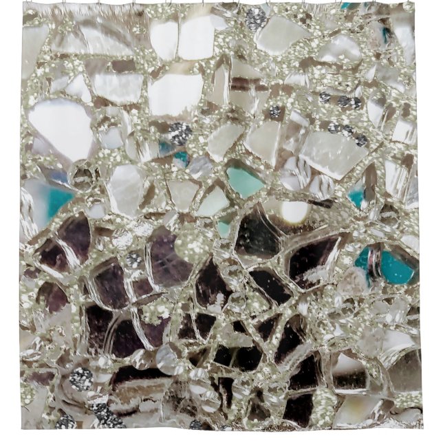 Rideaux De Douche Parties scintillant argentée, verre et miroirs (Devant)