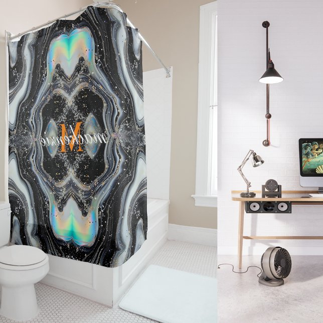 Rideaux De Douche Parties scintillant blanche noire Monogramme fond  (Créateur téléchargé)