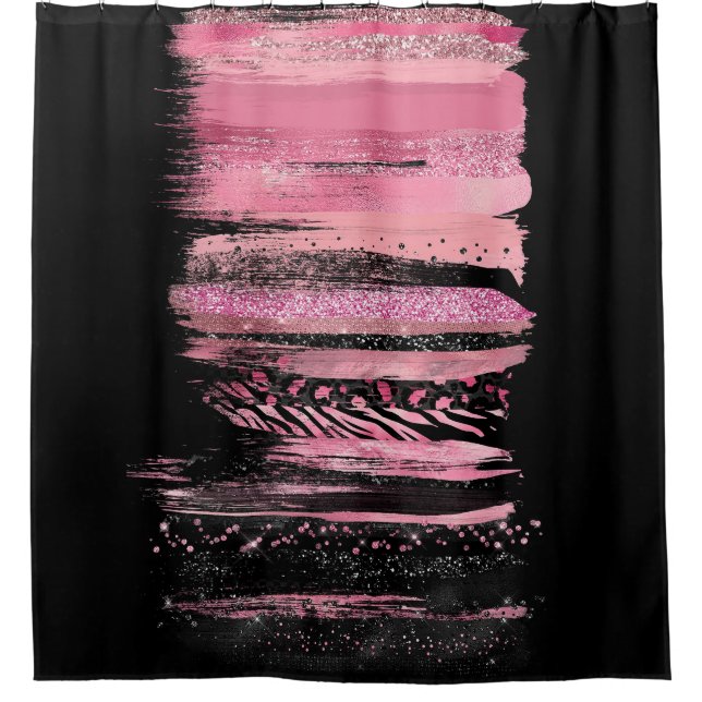 Rideaux De Douche Parties scintillant d'aquarelle noire rose Paint à (Devant)
