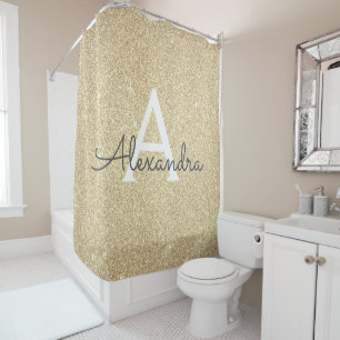 Rideaux De Douche Parties scintillant d'étincelle d'or Monogramme No