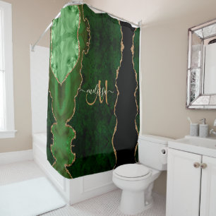 Rideaux De Douche Parties scintillant d'or vert chic Agate Monogramm