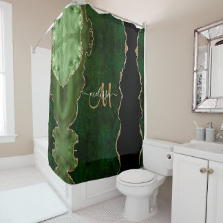 Rideaux De Douche Parties scintillant d'or vert chic Agate Monogramm