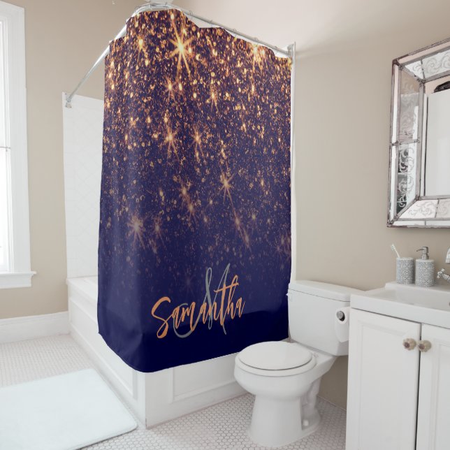 Rideaux De Douche Parties scintillant dorée (En situation)