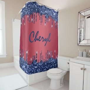 Rideaux De Douche Parties scintillant Drives Name Blue Navy Princess