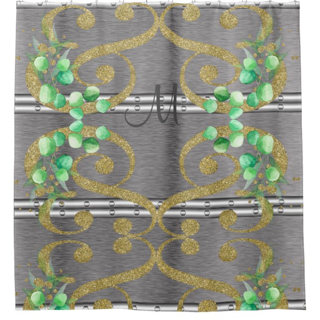 Rideaux De Douche Parties scintillant en or argent de luxe Monogramm (Devant)
