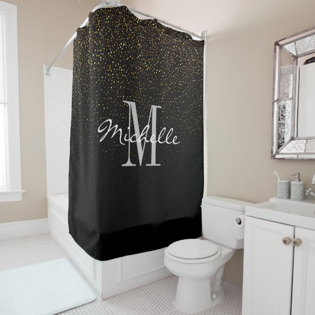 Rideaux De Douche Parties scintillant Gold & Black Personnalisé Mono (En situation)
