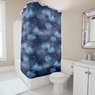 Rideaux De Douche Parties scintillant Gold Stars Dark Blue Sky Motif