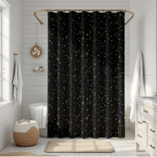Rideaux De Douche Parties scintillant or et étincelles sur noir