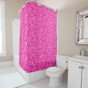 Rideaux De Douche Parties scintillant Rose Chaud Et Point Polka Blan