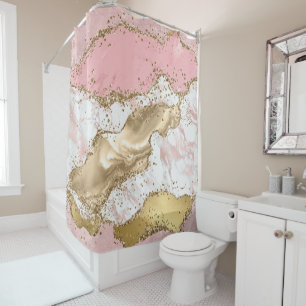 Rideaux De Douche Parties scintillant rose en marbre doré