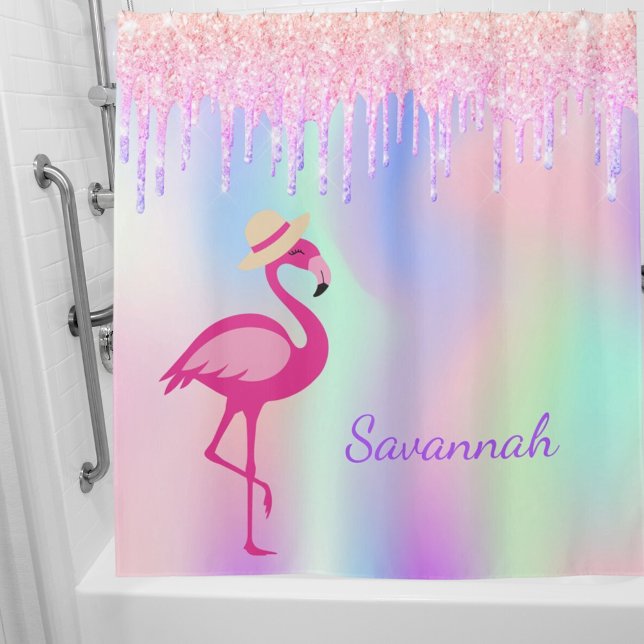 Rideaux De Douche parties scintillant rose Flamant rose gouttes mono (Créateur téléchargé)
