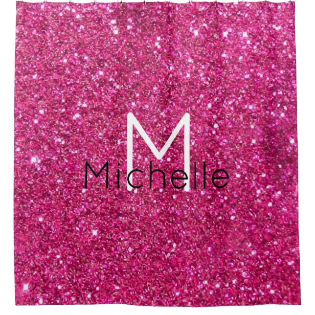 Rideaux De Douche Parties scintillant rose Monogramme Rideaux Douche (Devant)