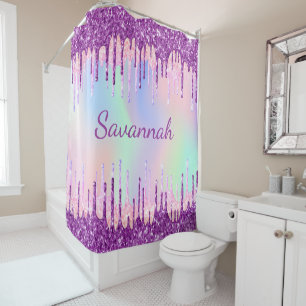 Rideaux De Douche Parties scintillant violet holographique gouttes r