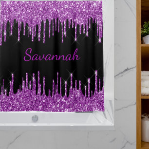 Rideaux De Douche Parties scintillant violet noir gouttes de script