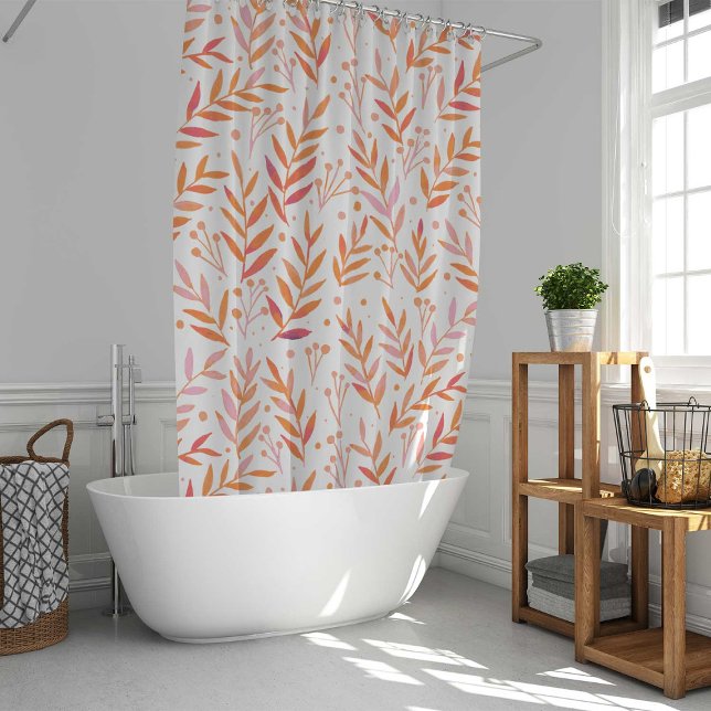 Rideaux De Douche Pastel aquarelle branches orange et rose (Créateur téléchargé)