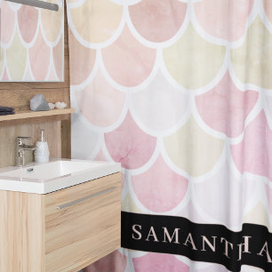 Rideaux De Douche Pastel Aquarelle Sirène Motif avec nom