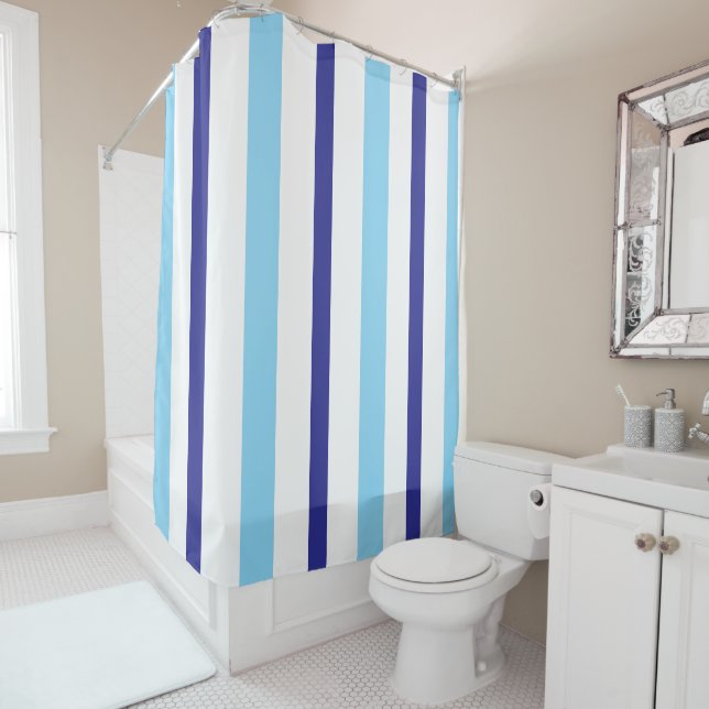 Rideaux De Douche Pastel Blue Deep Blue White Summer Stripes (En situation)
