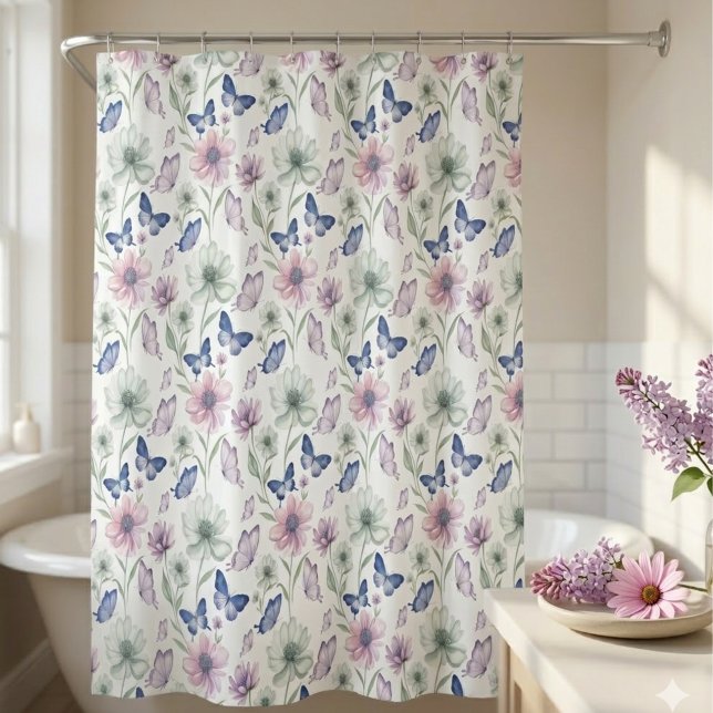 Rideaux De Douche Pastel Botanical Floral Butterfly  (Pastel botanical floral butterfly shower curtain)