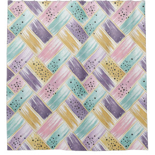Rideaux De Douche Pastel Brushstroke & Gold Crisscross Abstrait