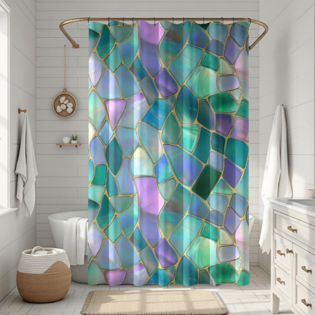 Rideaux De Douche Pastel colors stained glass mosaic pattern (Créateur téléchargé)