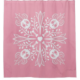 Rideaux De Douche Pastel goth kawaii drôle crâne Harajuku rose