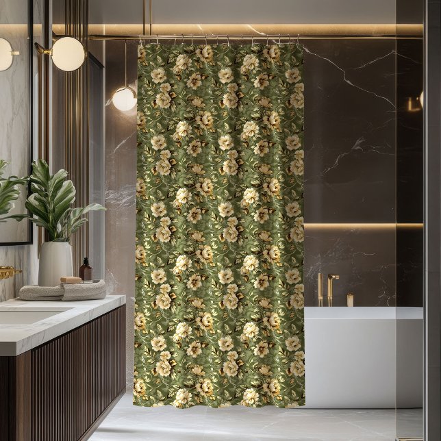 Rideaux De Douche Pastel Green Shower Curtain Elegant Gold Blooms (Pastel Green Shower Curtain Elegant Gold Blooms)