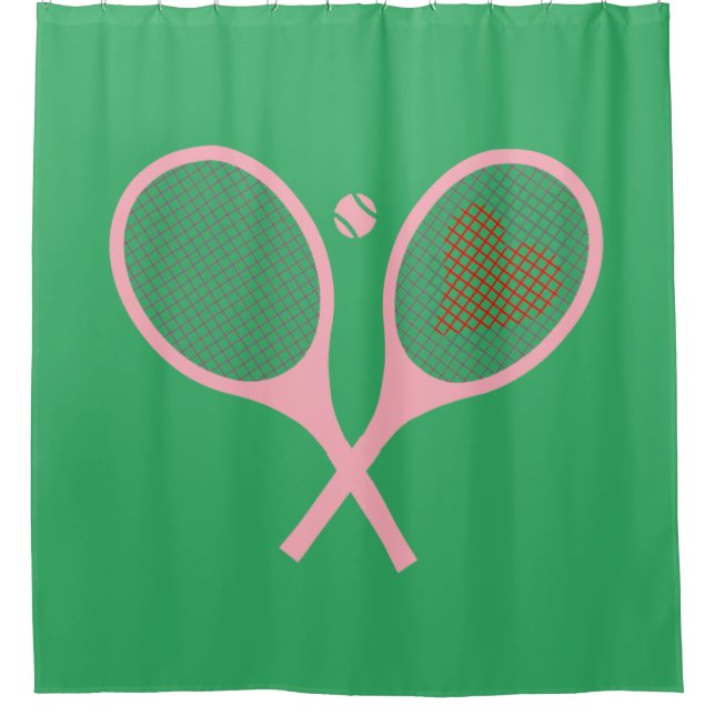Rideaux De Douche Pastel Heart Tennis Lecteur Racquettes Ball Green (Devant)