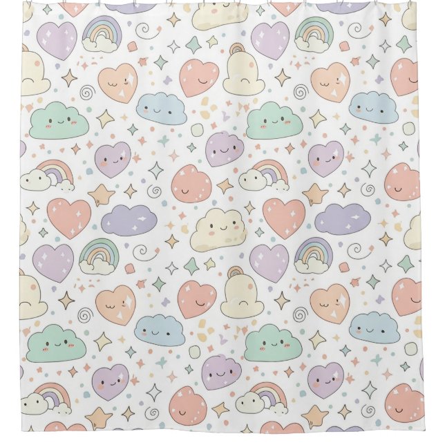 Rideaux De Douche Pastel Hearts & Clouds Watercolor Dream (6) (Devant)