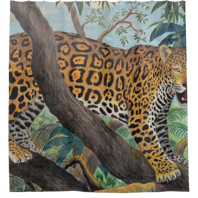 Rideaux De Douche Pastel jaguar : dessin de la jungle. (Devant)