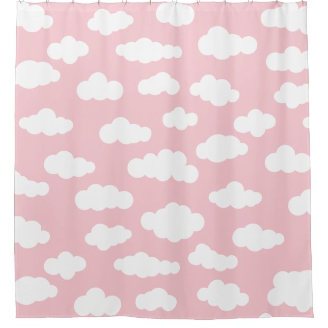 Rideaux De Douche Pastel Nuages Asthétiques Fille Blanche Et Rose (Devant)
