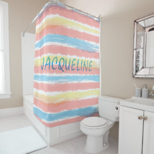 Rideaux De Douche Pastel Pink Blue Yellow Stripes BLEU NOM