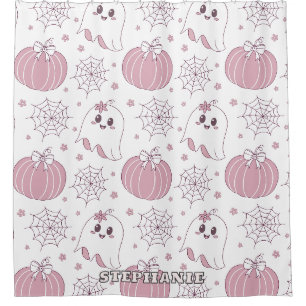 Rideaux De Douche Pastel Pink Halloween Motif sans couture (3)