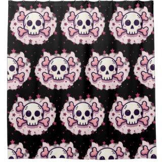 Rideaux De Douche Pastel Pink Skull and Crossbones