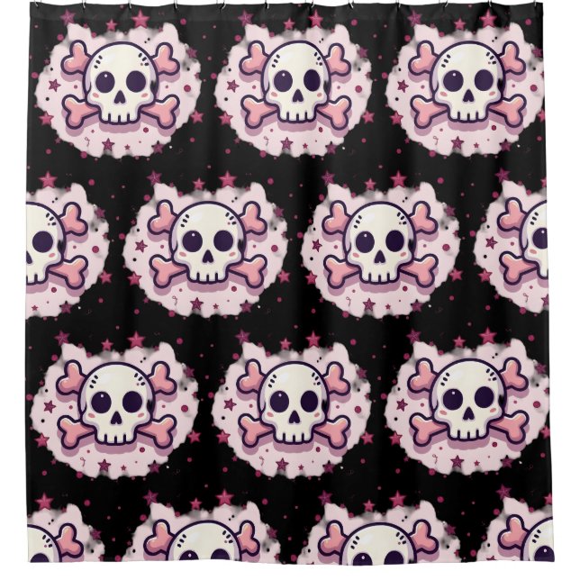 Rideaux De Douche Pastel Pink Skull and Crossbones (Devant)