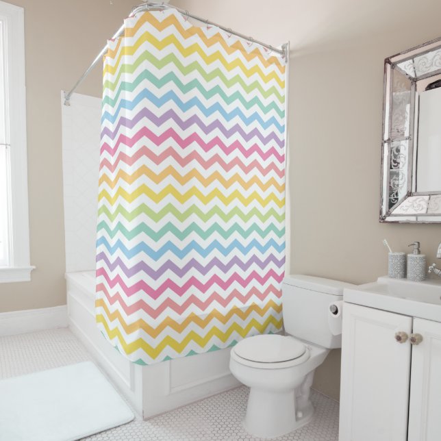 Rideaux De Douche Pastel Rainbow Chevron (En situation)
