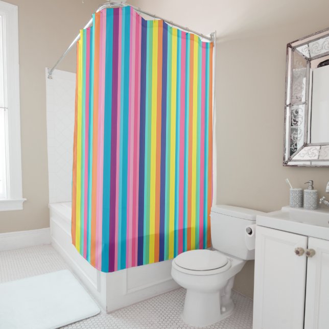 Rideaux De Douche Pastel Rainbow Stripes (En situation)