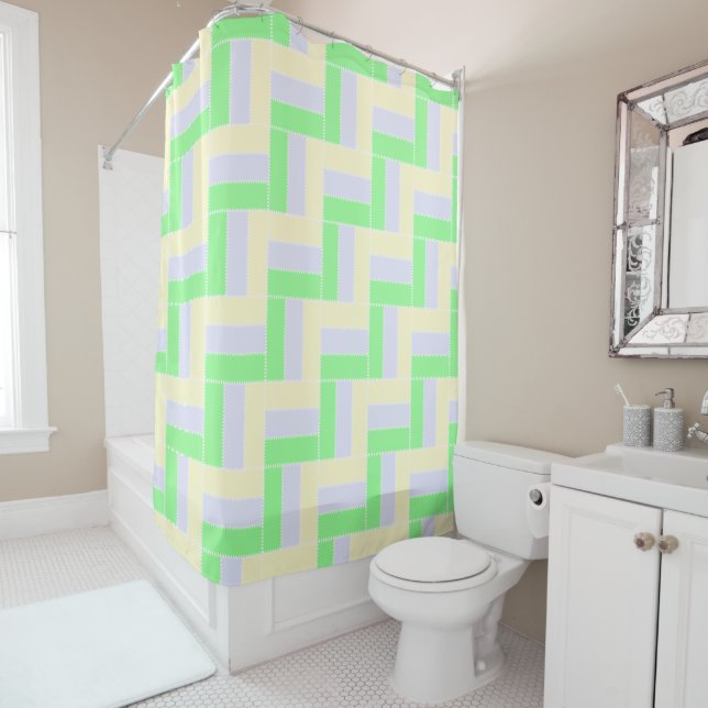 Rideaux De Douche Pastel Rectangles Lignes en pointillé blanc Motif (En situation)