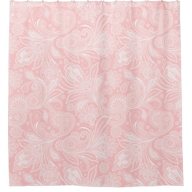 Rideaux De Douche Pastel Rose & Blanc Ornat Paisley (Devant)