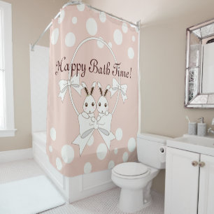 Rideaux De Douche Pastel rose Hors Blanc Ruban mignon Bunny Twin Gir