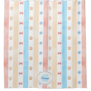 Rideaux De Douche Pastel Stripe - Empreintes de pattes, Fleur Bleue,